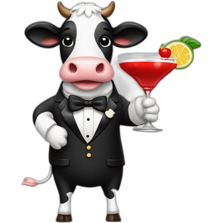 cow wearing a tuxedo holding up a red daiquiri emoji