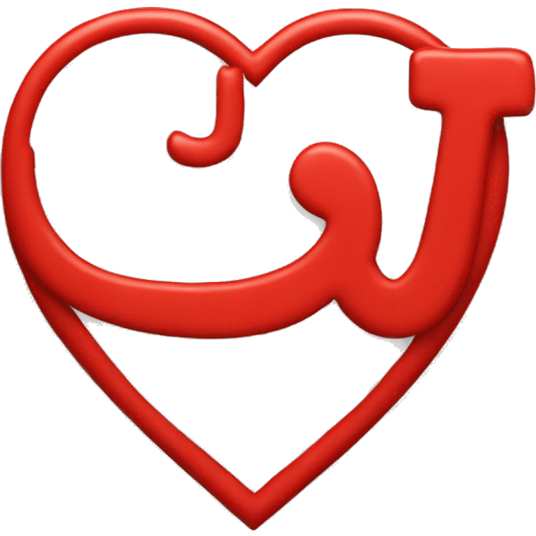 Red heart with letter J inside written in white emoji