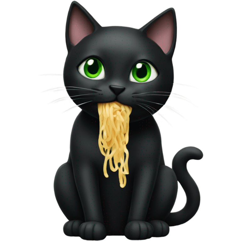 black Cat green eyes eating pasta emoji