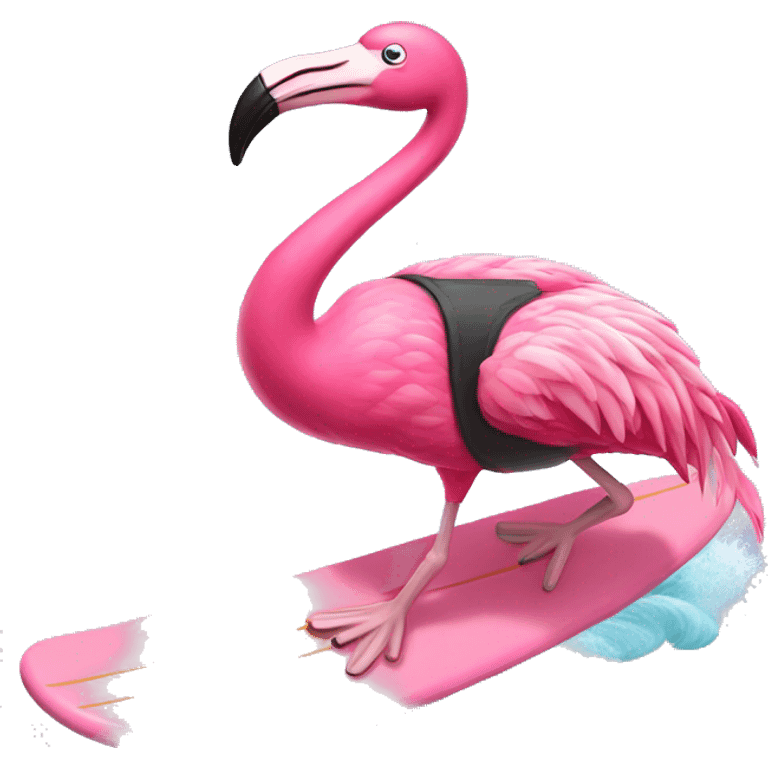 pink flamingo surfing emoji