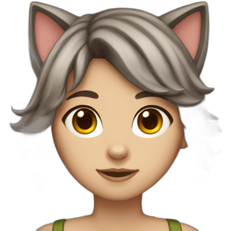 Cat girl (Caucasian with dark brown hair) cat ears emoji