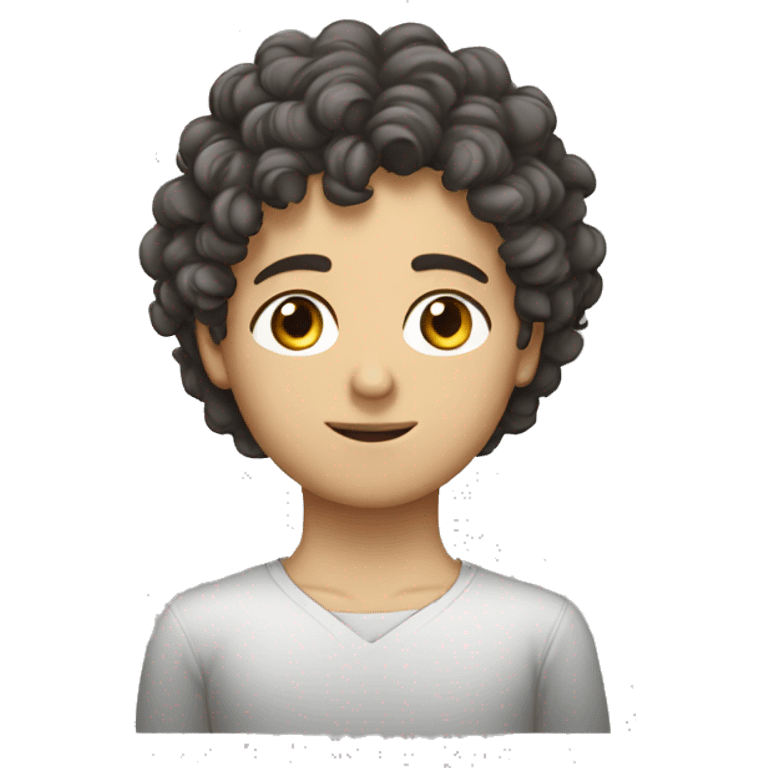 Iranian white boy with curly hair, small lips, dark eyes, putting off shoulders emoji