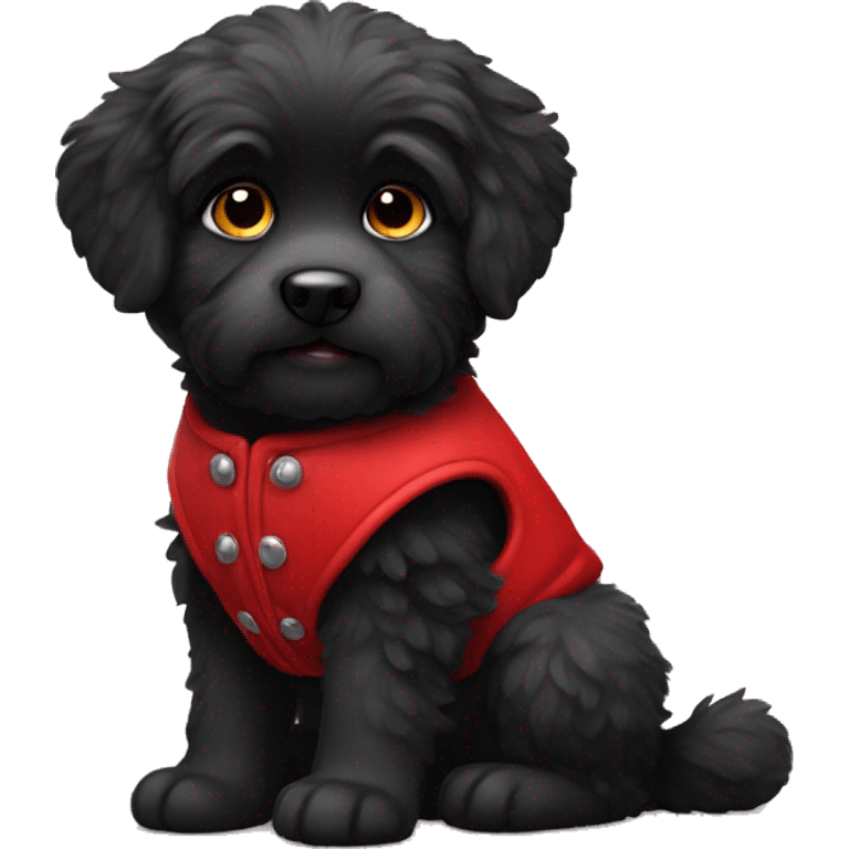 solid black fluffy puppy wearing red vest emoji