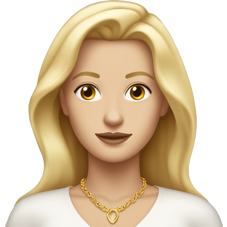 white woman with hazel eyes and straight blonde hair wearing gold necklace   emoji