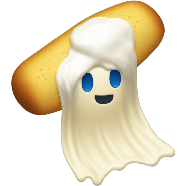 A Twinkie with cream coming out of the bottom and a blue towel, covering the face where you can’t see the face emoji