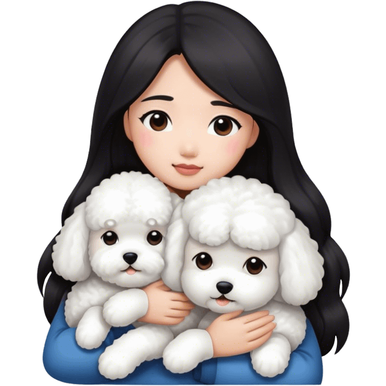  Asian girl with long dark hair hugging white bichon emoji