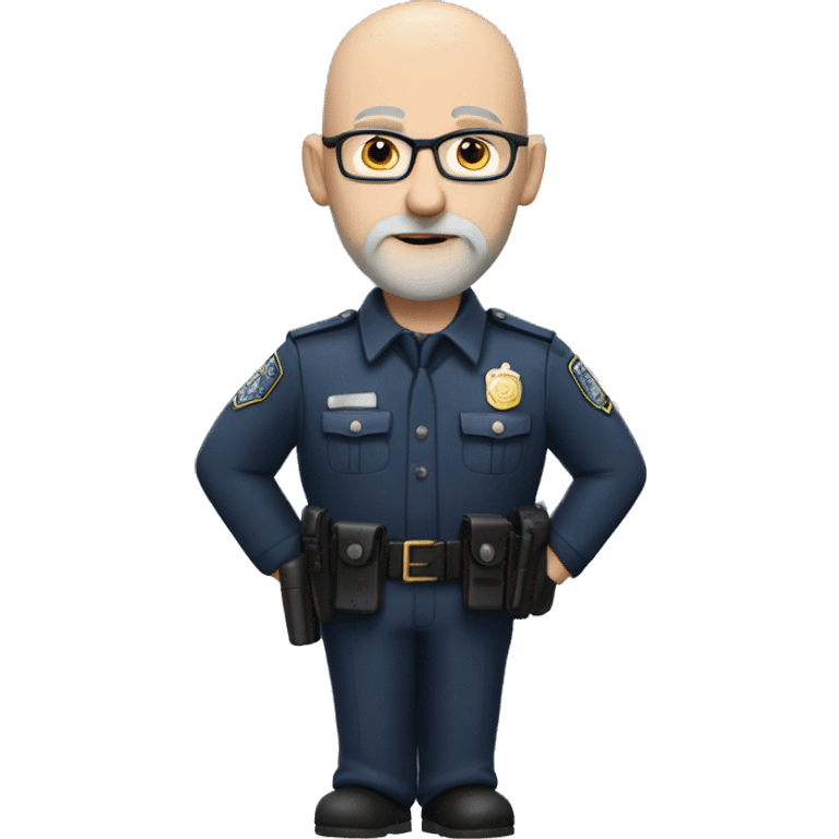 Bald Caucasian man with light gray beard in police uniform with a glasses and left ar piercing emoji