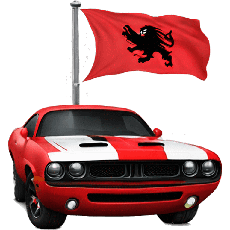 Do a dodge a hellcat with an albanian flag on top of it emoji