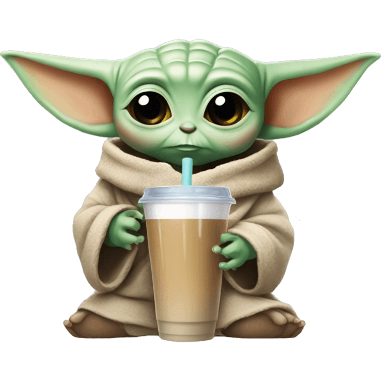 Baby yoda drinking a ice coffee emoji