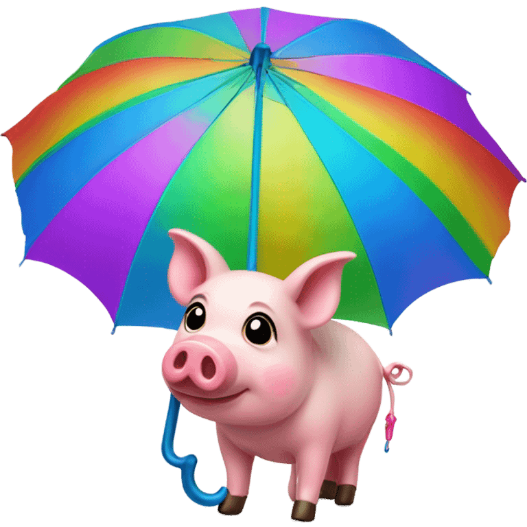 rainbow pig with a rainbow umbrella as a tail emoji