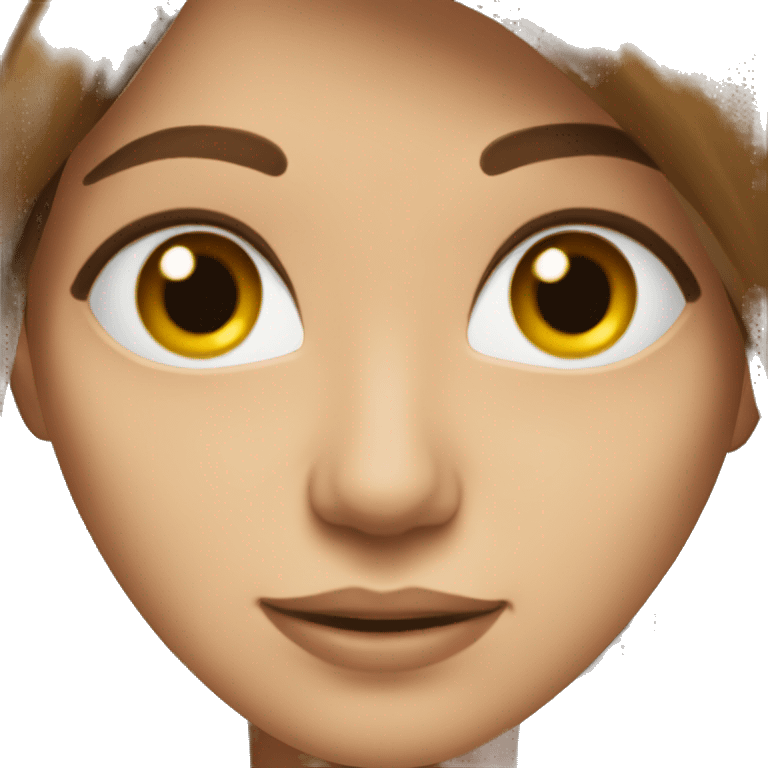 brown haired woman with long hair brown eyes showing a hear emoji