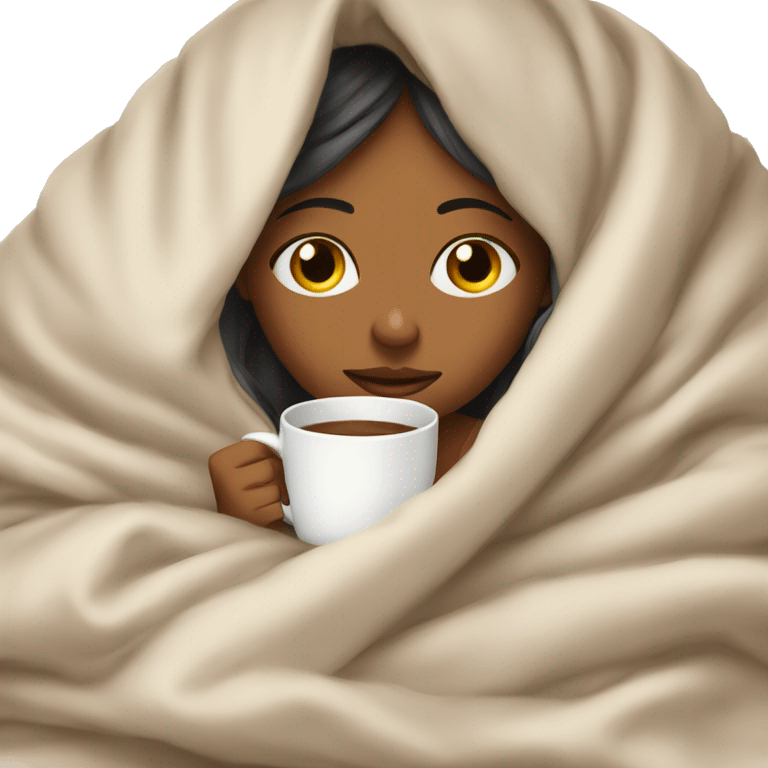 girl inside a blanket sipping coffee eyes closed emoji