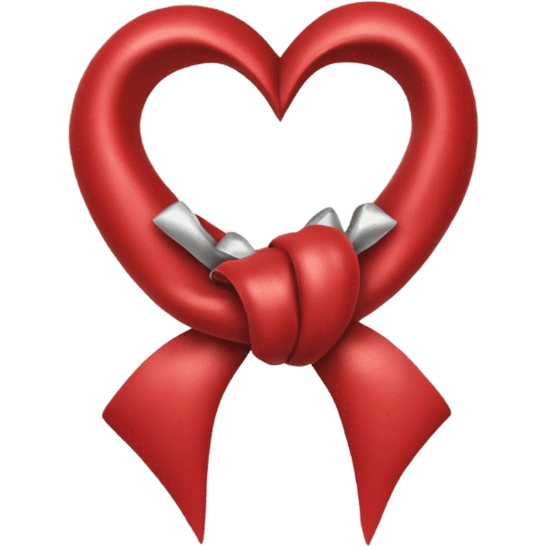 "A vibrant red bow with a silver hollow heart at the base of the bow's knot. The bow should have an intense red color, and the silver heart should be positioned at the center of the knot." emoji