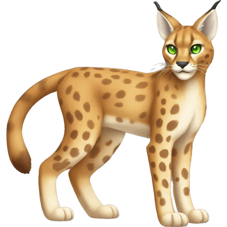 spotted Lynx-Caracal-Fakemon-hybrid with orange points, green eyes brown toes, and short tail, full body emoji