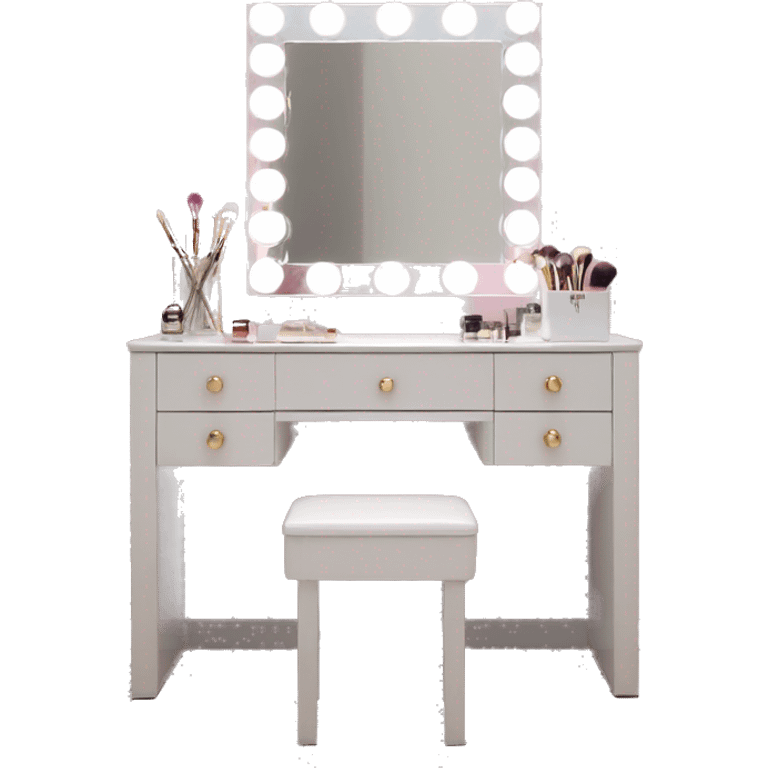 Vanity table with square led light mirror emoji