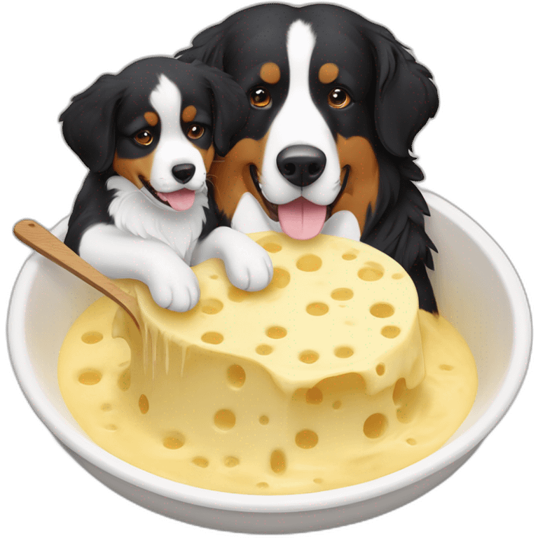 swiss cheese fondue and bernese mountain dog emoji