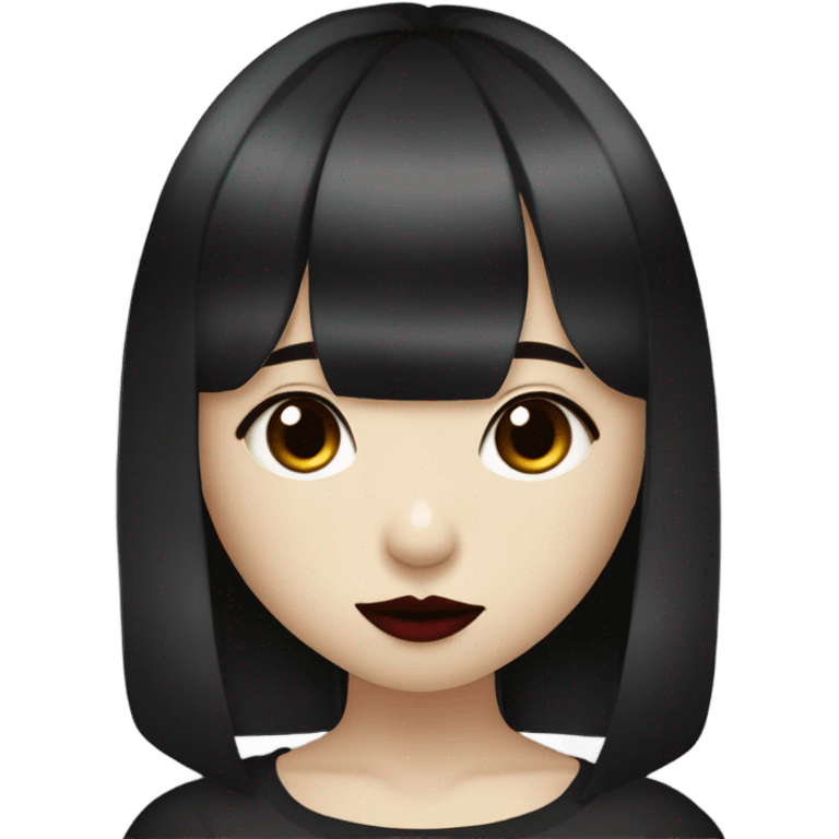 Hot, cute asian goth girl with bangs, dark red lip and white tan emoji