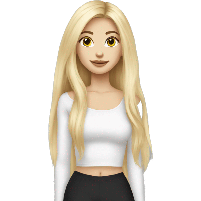 White Blonde girl with long hairs wearing long sleeves crop top emoji