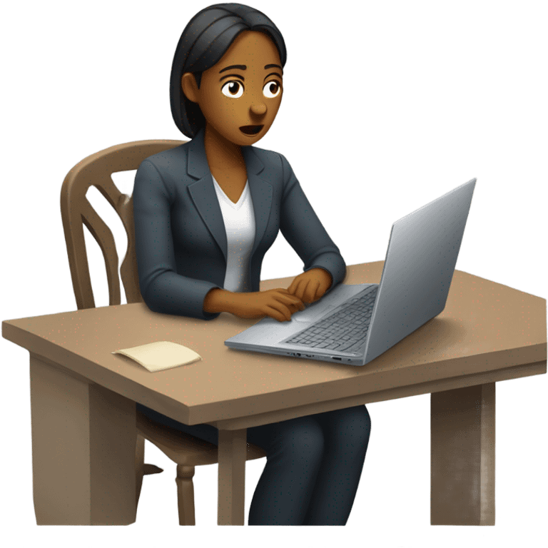 woman on laptop feeling discouraged, looking sad emoji