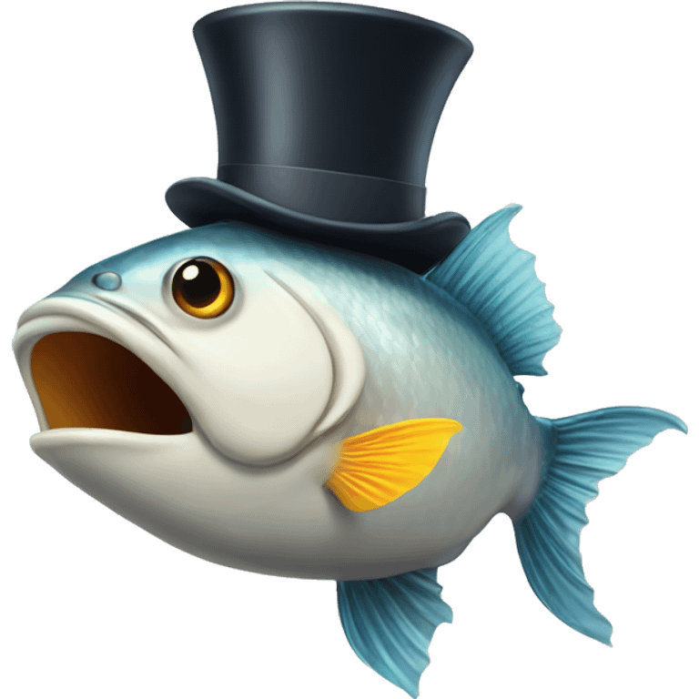 fish with big mouth and with a top hat emoji