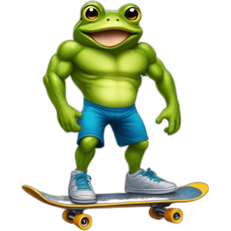 Very Muscular fitness frog on a skateboard emoji