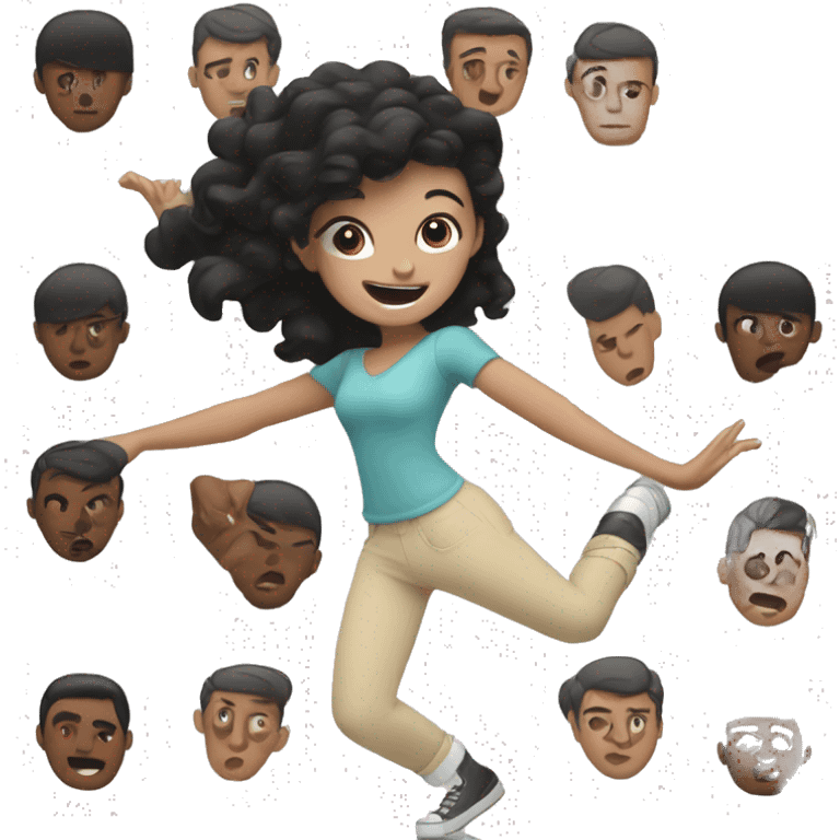 White girl with black hair dancing with brow men emoji