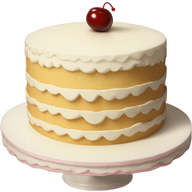 Vintage white piped layered cake with cherry on top emoji