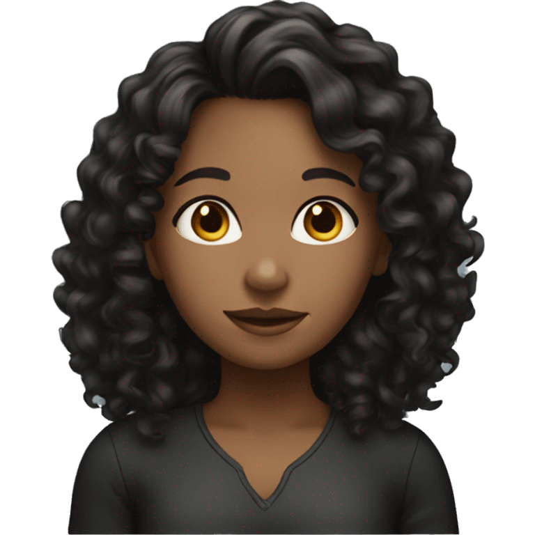 Girl with black long curly hair brown skin black  emoji