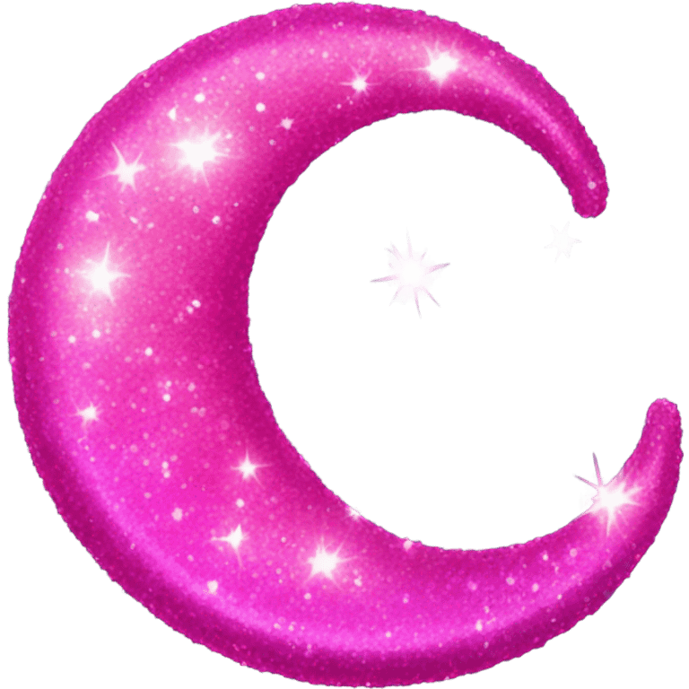 Hot pink crystallized crescent moon with glitter emoji