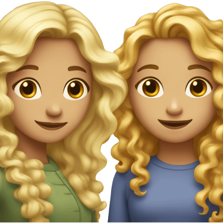 two friends hugging: girl with curly brown hair and girl with wavy long blond hair  emoji