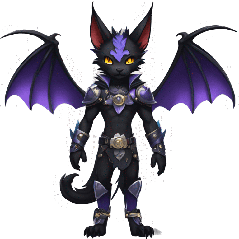 cool edgy evil pretty anthro godly legendary powerful colorful black shiny fantasy elegant nargacuga-bat-lynx-Fakemon wearing a collar, techwear punk style, beautiful mane, full body emoji