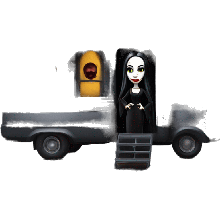 Reality morticia Addams haunted Queen Anne dream house on food truck  emoji