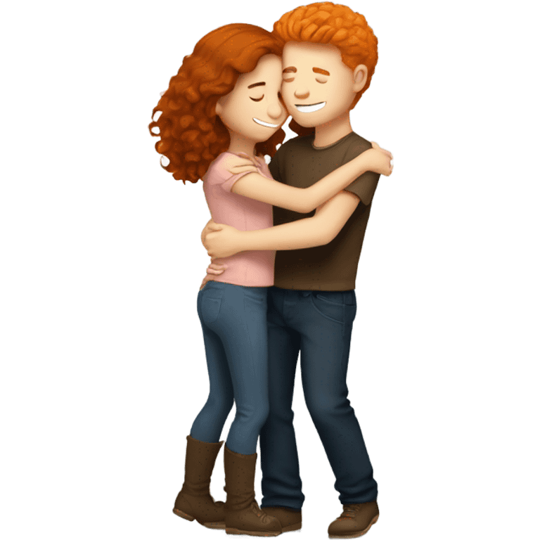 Ginger boy hugging brunette girl emoji