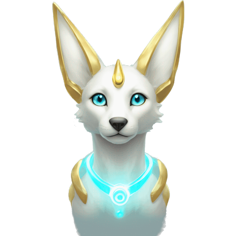 Shiny White Angelic Godly Ethereal Majestic Electric Albino Umbreon. cyan eyes and cyan markings. Golden Anubis-rings. full body emoji