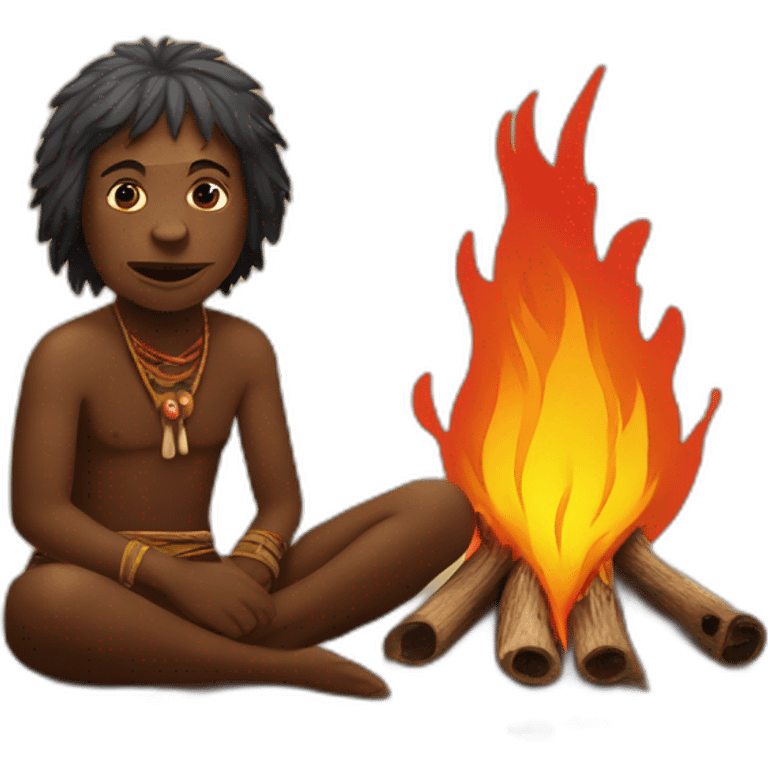 Aborigine sits near a fire emoji