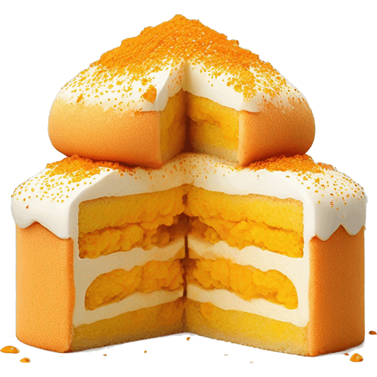 a Vietnamese salted egg sponge cake The emoji is round, soft, and yellow with bright orange salted egg yolks on top, small drizzles of white mayonnaise, and golden pork floss have a gap between toppings emoji