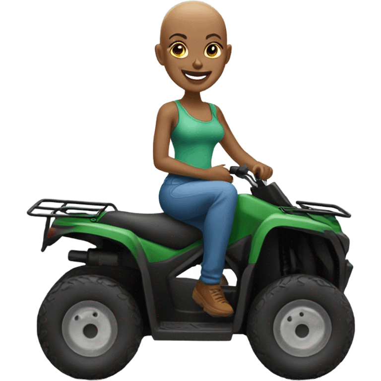 smiling bald black woman on ATV by the beach emoji