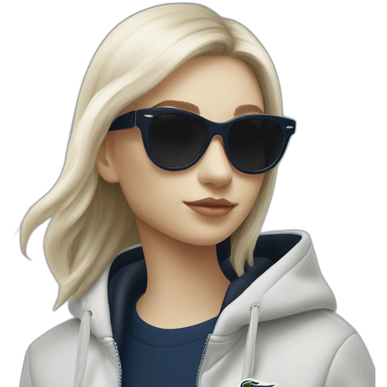 Lacoste bag girl with black lacoste hoodie e and blue oakley sportive sunglass  emoji