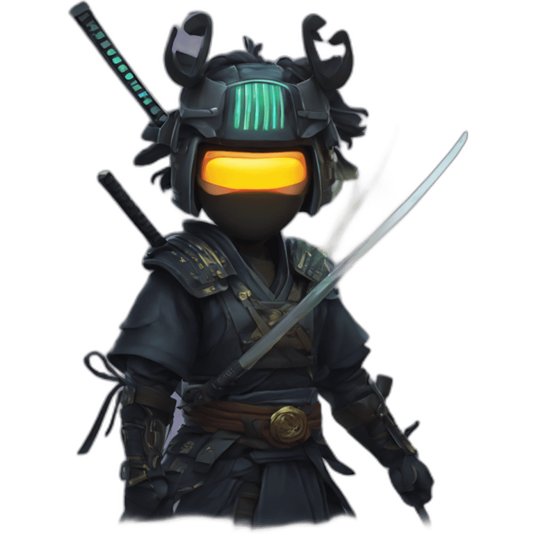 Cyberpunk samurai with glowing katana emoji