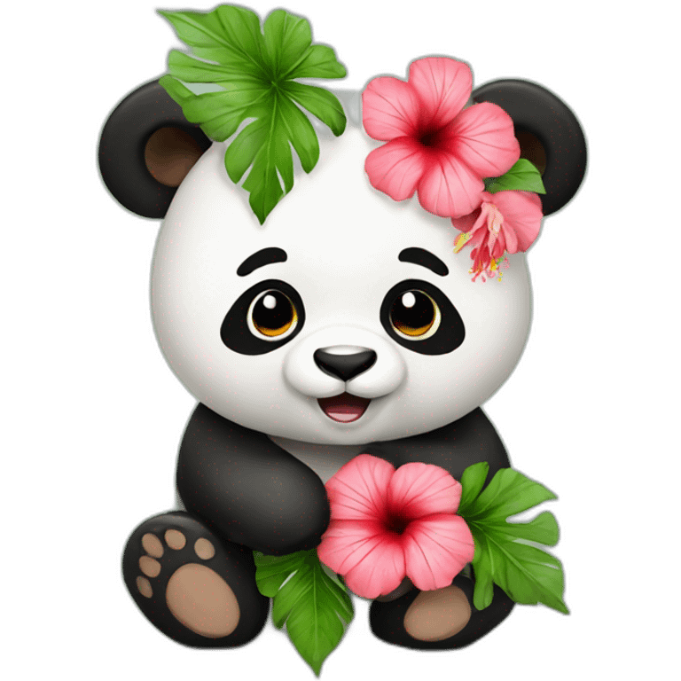 panda avec hibiscus emoji