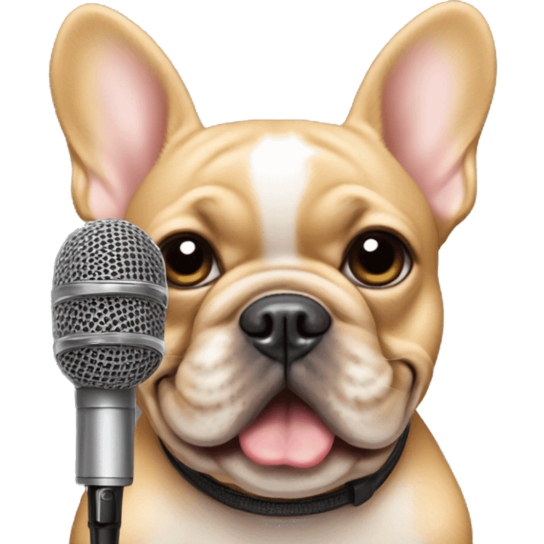 All tan French bulldog with microphone emoji