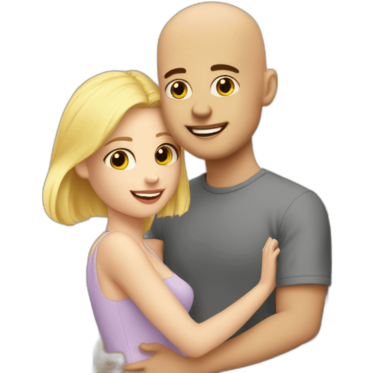 cute blonde girl with her bald boyfriend on a balcony emoji