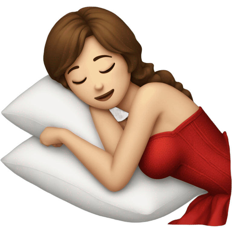 Girl with brown hair sleeping on pillow red corset  emoji