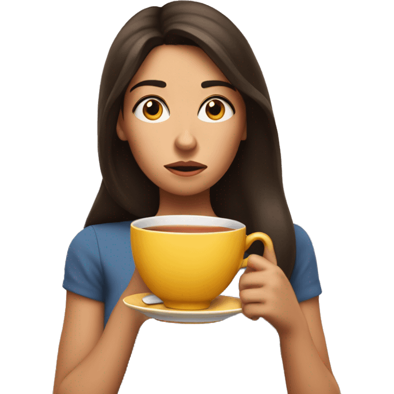 brunette Girl sipping tea looking shocked emoji