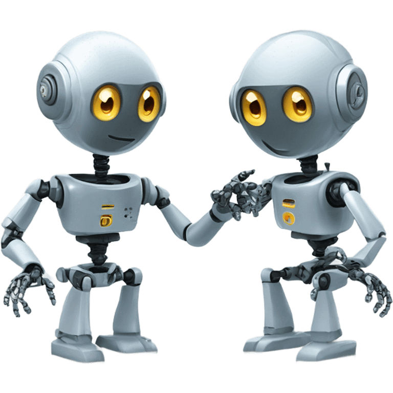 Two robots. One robot is reprogramming the other robot. The reprogramming takes place in the head of the 'other' robot. emoji