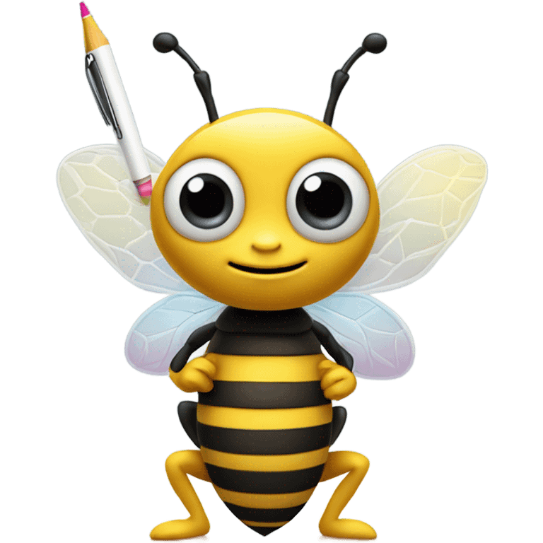 very cute busy bee with pen emoji