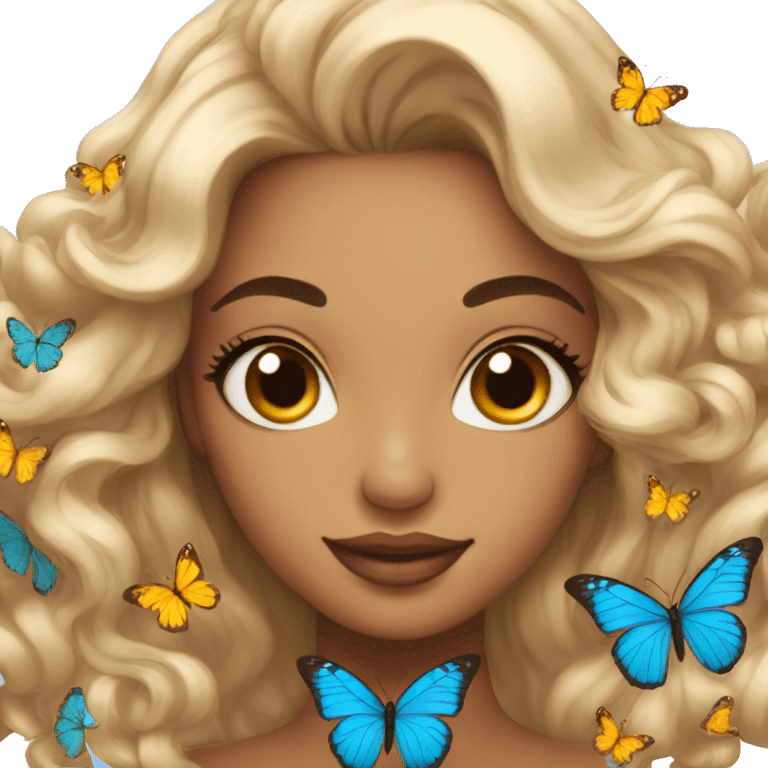 gorgeous lady with butterflies and beautiful hair emoji