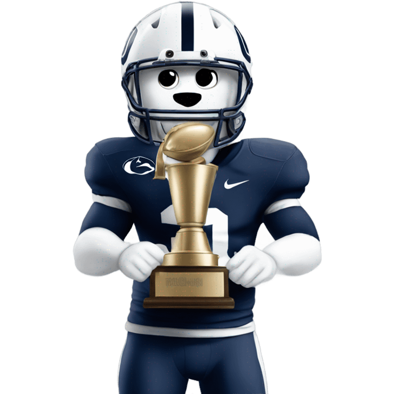 Penn State mascot holding the big 10 championship trophy emoji