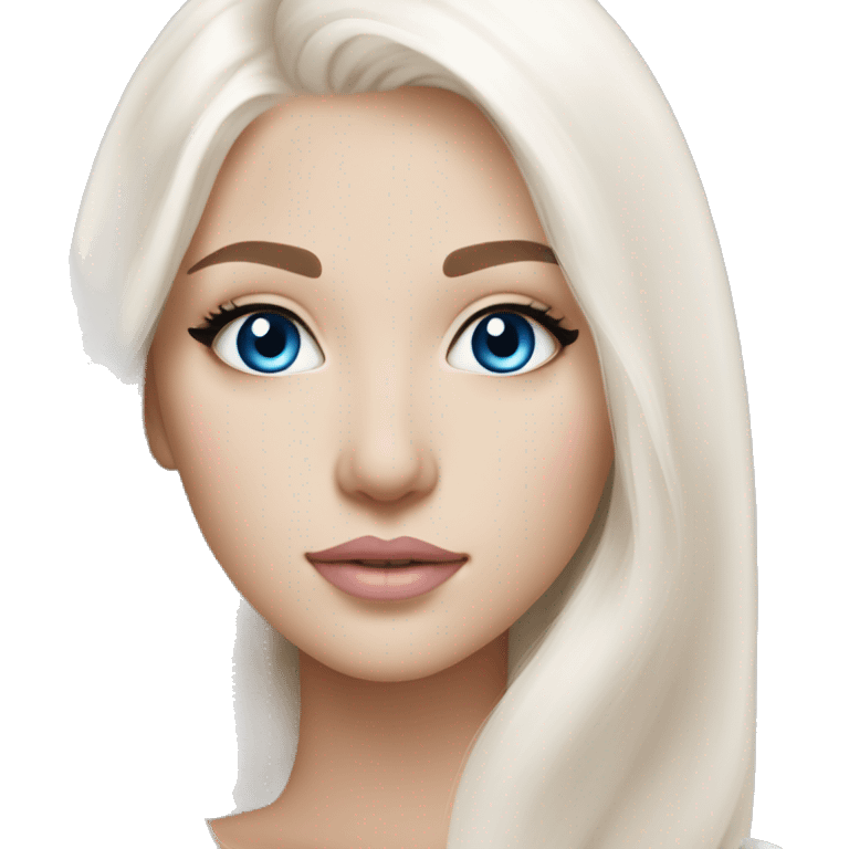 slavic girl medium length white straight hair, blue eyes, light pink beige glittery lips emoji