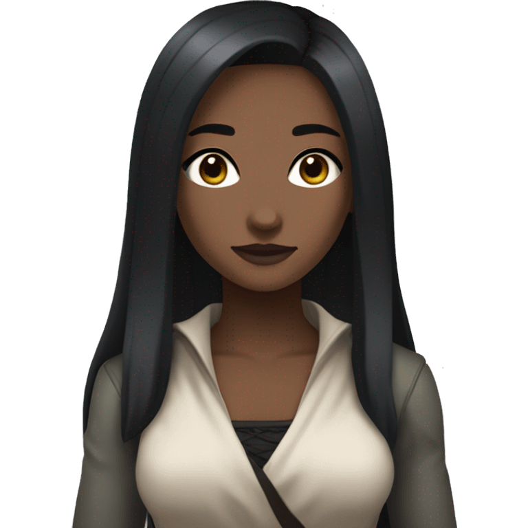 Generate an emoji of a black female with a medium-dark skin tone with long and straight black hair that has an outfit and eyes like Nezuko from the anime show Demon Slayer emoji